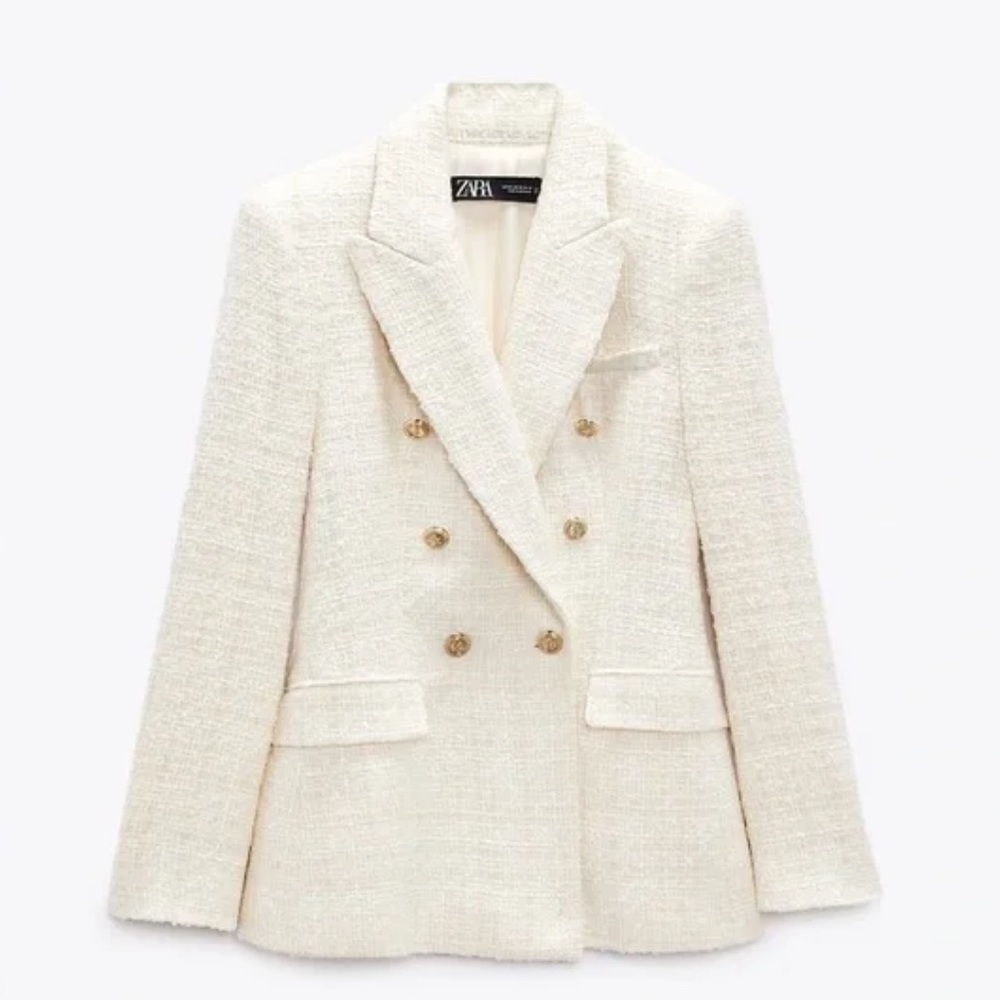 Zara Cream Tweed Double-Breasted Blazer